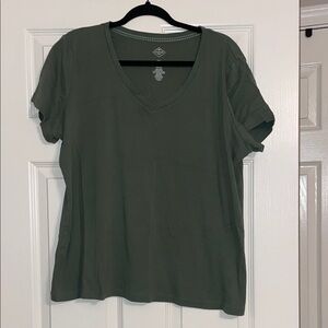 St. John's Bay Olive Green V-Neck Short Sleeve Tee